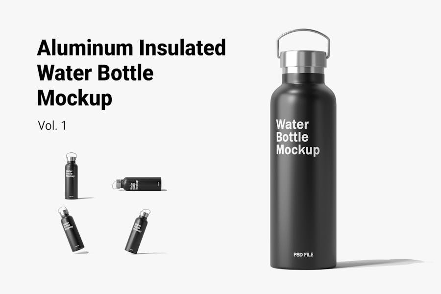 Aluminum Insulated Water Bottle Mockup Vol.1, Product Mockups, Scene Generators ft. bottle