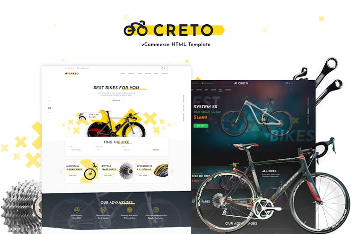 Creto | eCommerce HTML Template, Landing Page Templates, Site Templates ft. bicycle