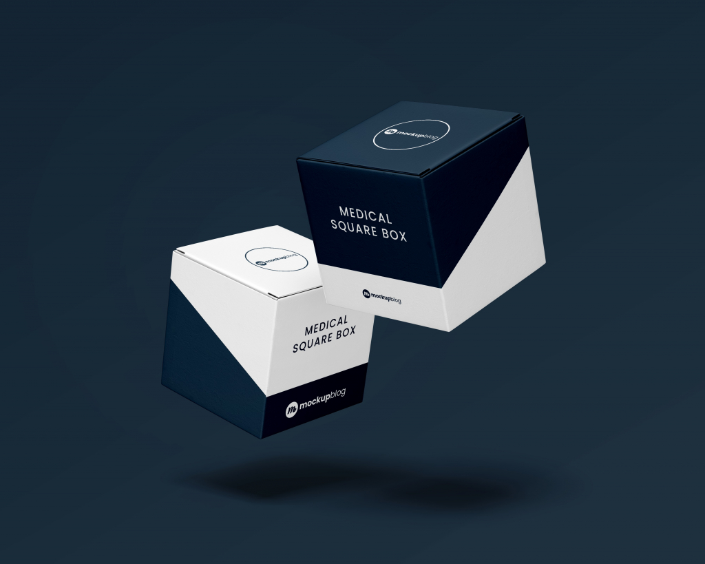 Medical square packaging box mockup