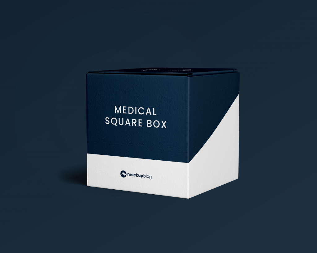 Medical square packaging box mockup